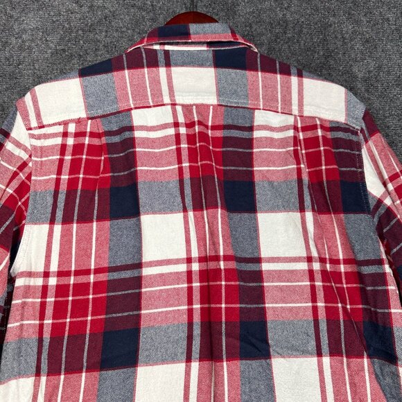 Old Navy Vintage Flannel Shirt Mens Large Red White Blue Cotton Button Up Pocket - Picture 8 of 8